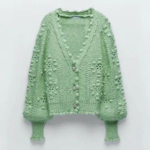 Zara knit chunky sweater jewel button cardigan green size small s